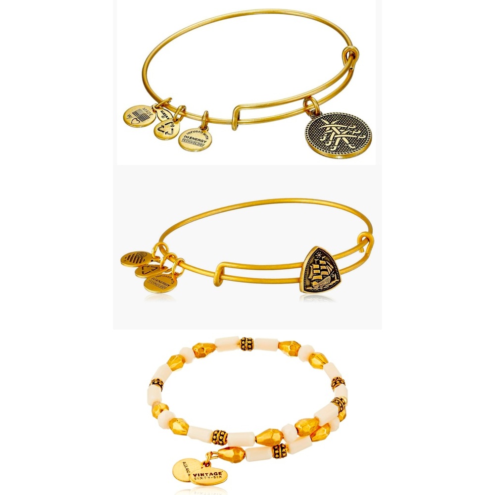 Set of 3 Alex and Ani Bracelets – Rafaelian Gold & Beaded Styles, One Size